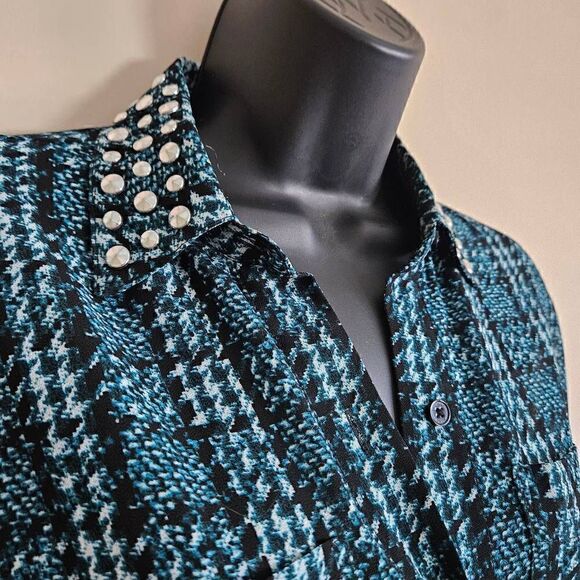 Michael Kors Sheer Embellished Button Down Shirt - Picture 2 of 7